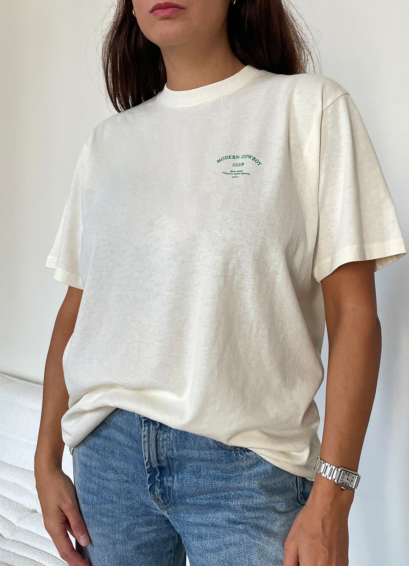 Jil T-shirt - Ivory & Green Logo